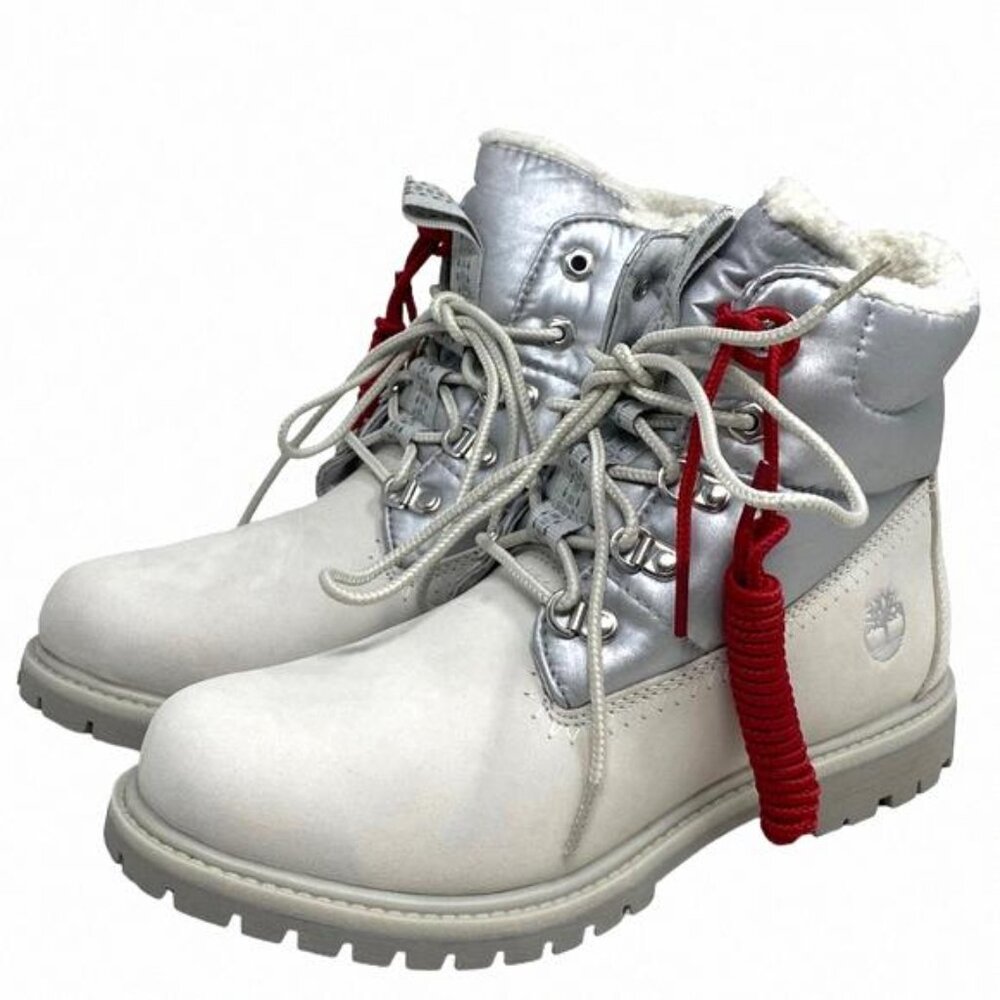 Timberland Women's Premium 6 Inch Warm Lined Boot TB0A44WJ Nubuck White Silver - Picture 2 of 9